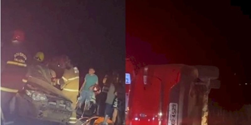 Veículo capota após colisão com outro veículo na saída de Sousa para Uiraúna neste domingo; Condutor gravemente ferido 