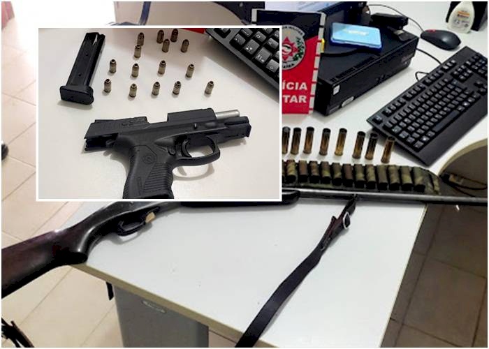 Armas de fogo e munições apreendidas pela PM em Sousa e São José da Lagoa Tapada