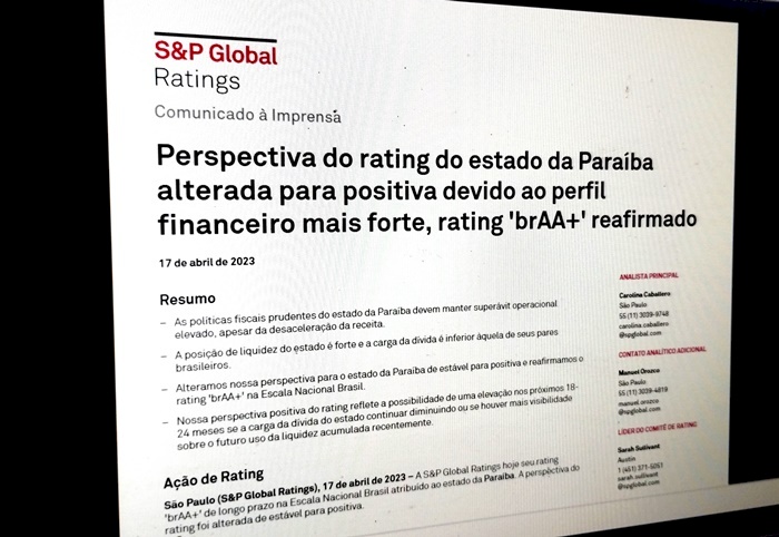 Governo da Paraíba conquista pelo terceiro ano consecutivo rating AA+ de agência mundial S&P Global Ratings