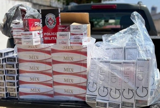 Cigarros contrabandeados apreendidos pela polícia militar em São José do Sabugi 