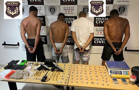 Prisão de quatro indivíduos e apreensão de duas armas de fogo e vasto material entorpecente