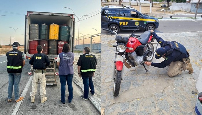 Motocicleta adulterada e carga de pasta de caju sem nota fiscal são apreendidas pela PRF na Paraíba