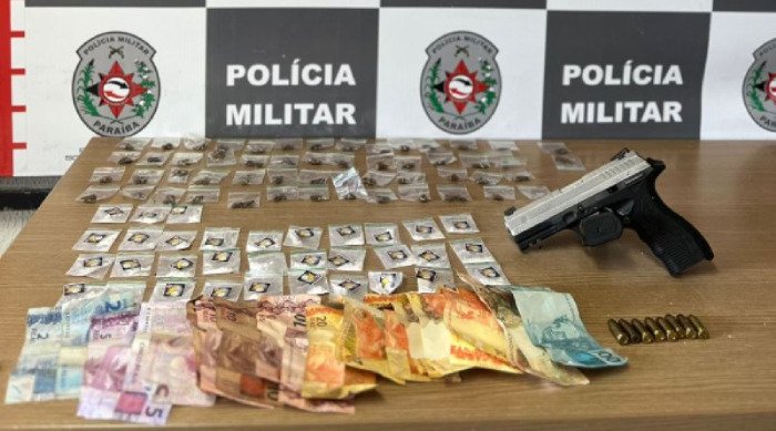 Prisão de criminoso e apreensão de pistola e drogas