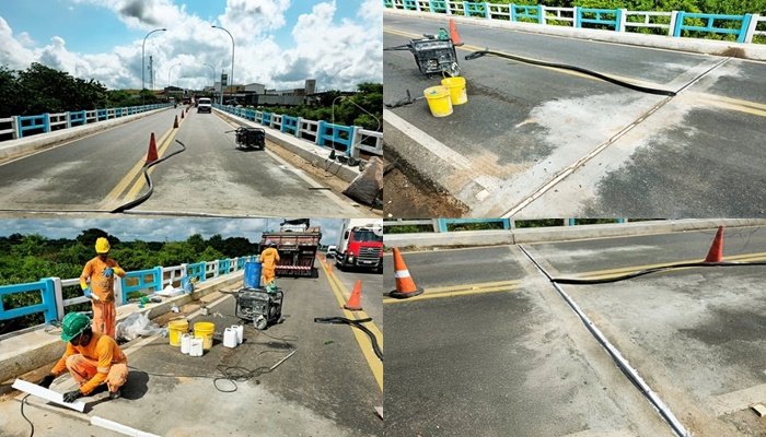 Manutenção do DNIT na ponte sobre o Rio do Peixe na BR-230, entre Aparecida e Sousa