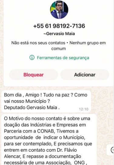 Print com o golpe utilizando a imagem do deputado Gervásio Maia 