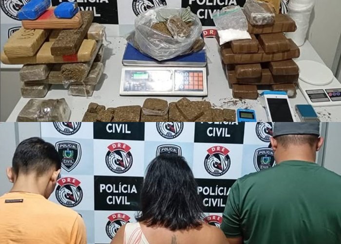 Três pessoas são presas e quarenta quilos de drogas foram apreendidos durante operação da DRE