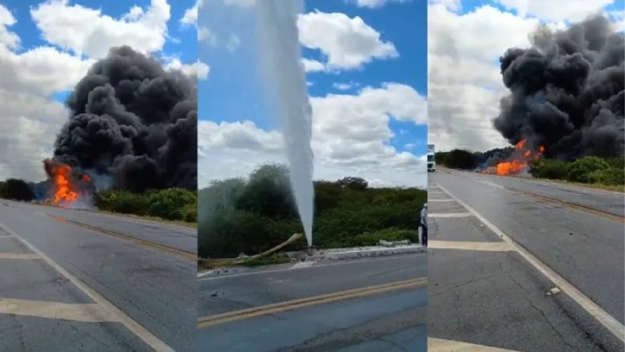 Caminhão com combustíveis que explodiu na BR-230, em Patos