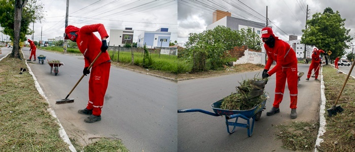 Agentes de limpeza urbana realizando serviços de zeladoria nos bairros da Capital 