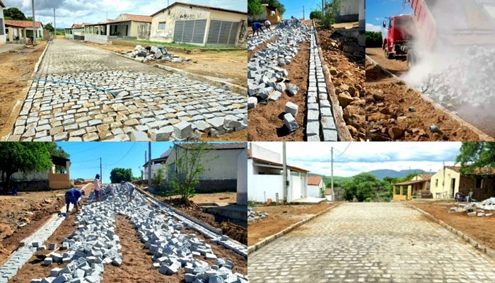 Obra de calçamento no Distrito de Prensa 