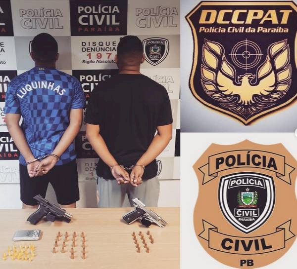 Suspeitos presos com armas, munições e drogas