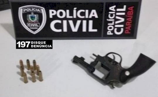 Arma e municções apreendidas pela Polícia Civil em Coremas