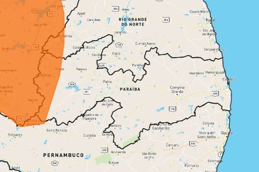 Inmet emite alerta laranja de perigo de chuvas intensas para cidades da Paraíba 