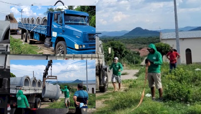 Manilhas para obra de serviço do esgotamento sanitário no bairro Queimadas, em Marizópolis 