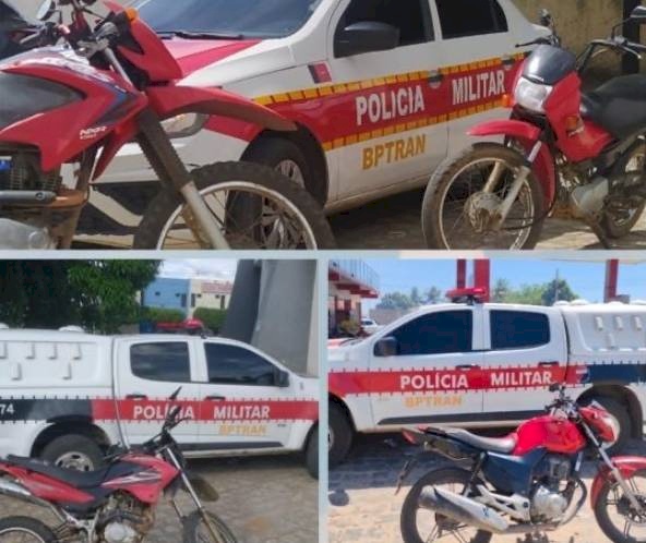 Motocicletas apreendidas pela Polícia Militar, em Cajazeiras