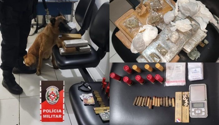 Drogas apreendidas em Queimadas, com o auxílio da cadela Dori 
