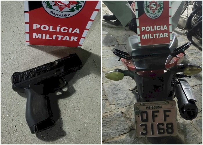 Policiais Militares apreendem simulacro de pistola, recuperam moto roubada, e prendem dois indivíduos no Núcleo III, em Sousa