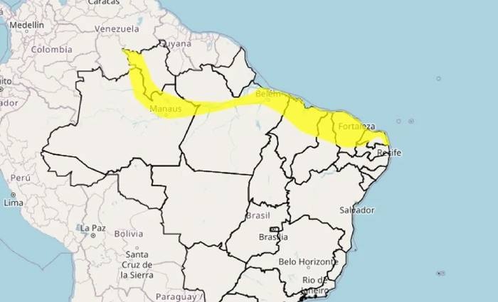 Alertas amarelos de perigo potencial de chuvas intensas para municípios da Paraíba