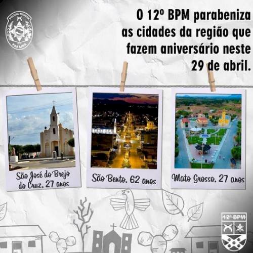 12° BPM parabeniza as cidades de São Bento, São José do Brejo do Cruz e Mato Grosso pelo aniversário de emancipação política