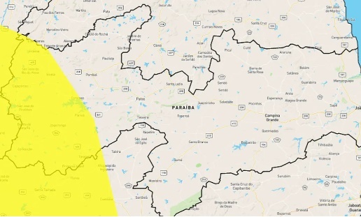 Inmet emite alerta de perigo potencial de chuvas intensas para 47 cidades da PB