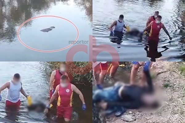 Imagens do homem sendo retirado das águas de rio na zona rural de Sousa 