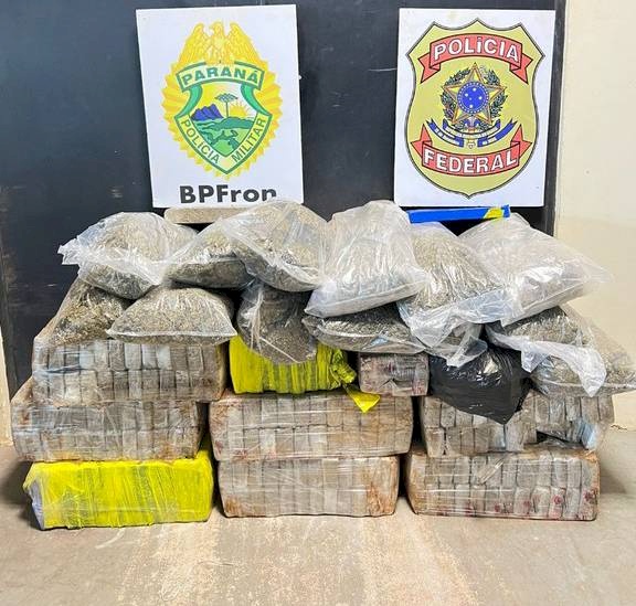 Grande quantidade de droga apreendida pelas Polícia Federal e BPFRON