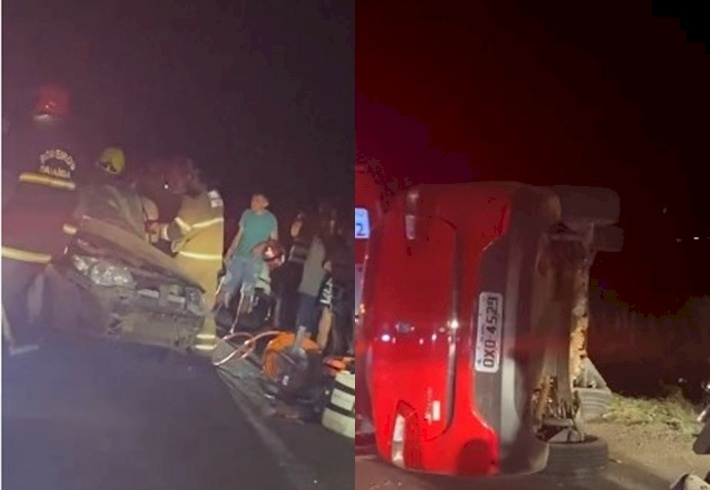 Veículo capotado depois de forte colisão com outro veículo na saída de Sousa para Uiraúna