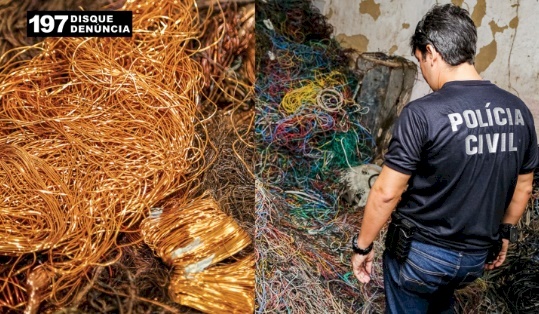 Cabos de cobre e fibra ótica apreendidos em ação da Polícia Civil 