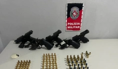 Armas e munições apreendidas pela Polícia Militar