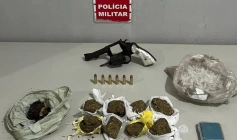 Arma e drogas apreendidas em ação da Polícia Militar