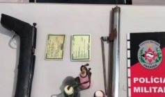Armas e munições apreendidas em ação da Polícia Militar