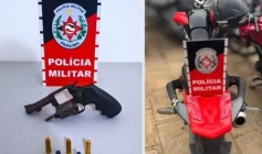 Arma de fogo e motocicleta apreendida pela ROTAM, em Patos 
