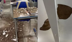 Desabamento de parte do gesso e da estrutura do teto de uma sala