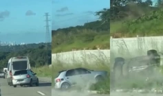 Capotamento na BR-101, após briga de trânsito