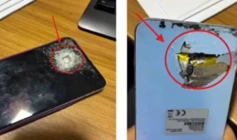 Aparelho celular atingido por bala