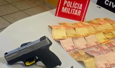 Pistola apreendida pela polícia militar em Brejo do Cruz 