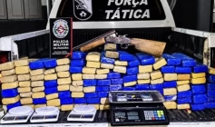 Apreensão de 145 tabletes de maconha e espingarda