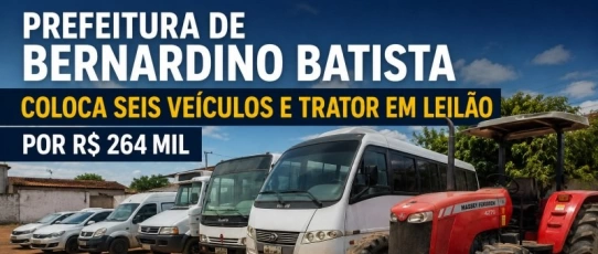 Prefeitura de Bernardino Batista coloca seis veículos e trator em leilão por R$ 264 mil