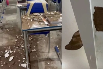 Desabamento de parte do gesso e da estrutura do teto de uma sala