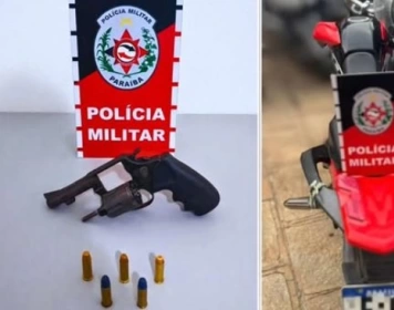 Arma de fogo e motocicleta apreendida pela ROTAM, em Patos 