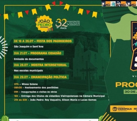 Prefeito divulga programação dos 32 anos de emancipação politica de Vieirópolis 