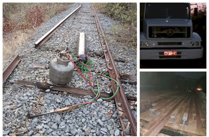Imagem Caminhão, carro e objetos, usados para furtar trilhos
