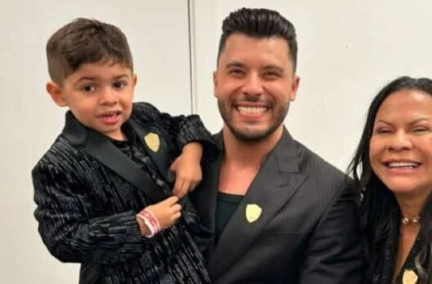 Imagem cantor Murilo Huff, filho Léo e a ex-sogra Dona Ruth
