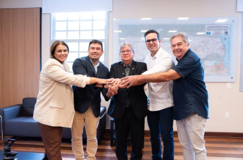 Imagem Secretária Jucemara, prefeito Helder, João Azevêdo, Lucas Ribeiro e Lindolfo Pires