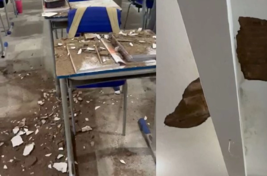 Imagem Desabamento de parte do gesso e da estrutura do teto de uma sala
