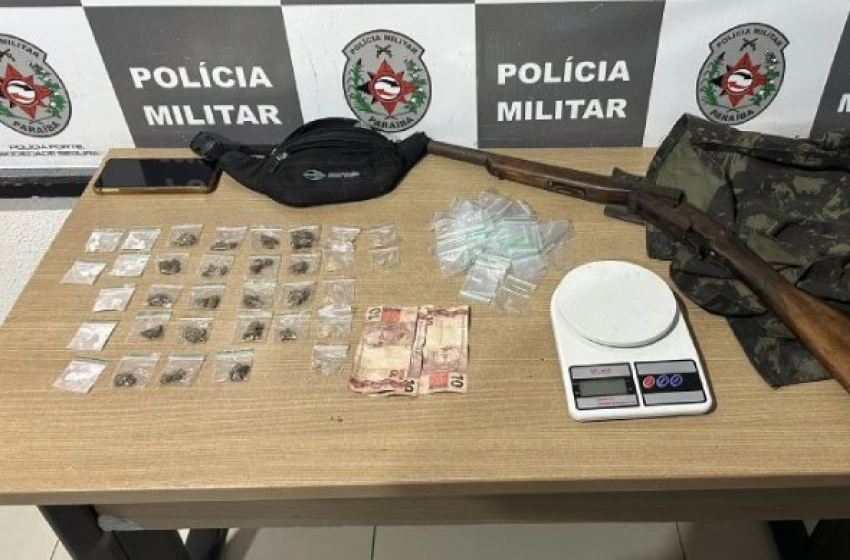 Imagem Arma e drogas apreendidas em ação da PM
