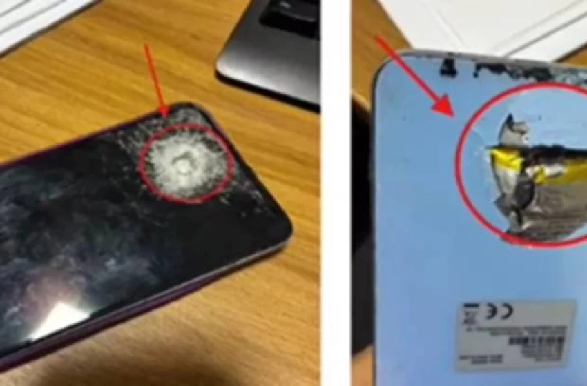 Imagem Aparelho celular atingido por bala