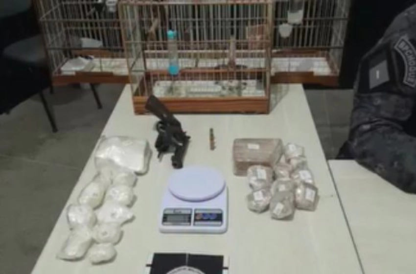 Imagem Arma, munições e drogas apreendidas pela PM