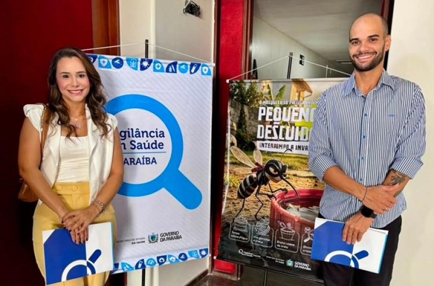 Imagem Diretora de Vigilância em Saúde de Sousa, Juciara Manuela e o coordenador, Manoel Ferreira Estrela Neto