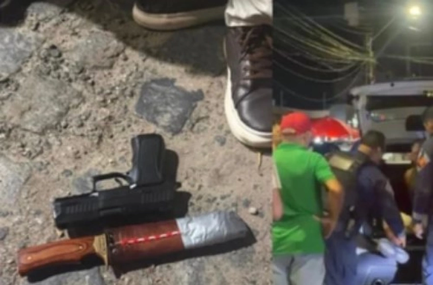 Imagem Prisão de homem arma de fogo e uma faca
