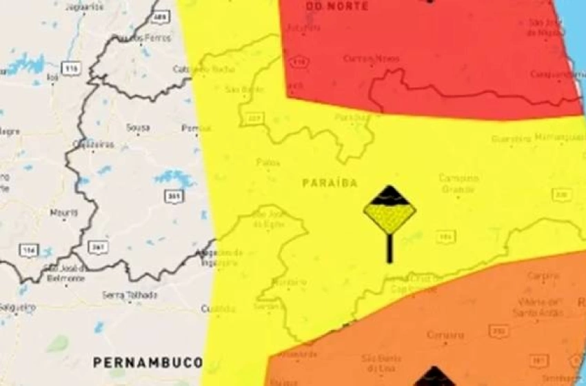 Imagem Alertas de chuvas intensas na Paraíba entre 3 e 4 de julho de 2022